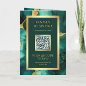 Smaragdgroene Gouden Vloeibare Inkt QR Code Huweli (Achterkant)