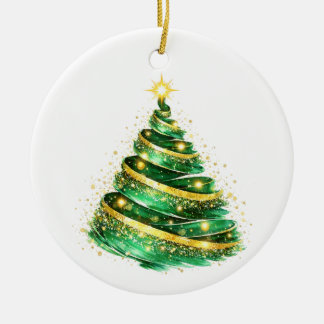 Smaragdgroene Gouden Wervelende Kerstboom Keramisch Ornament