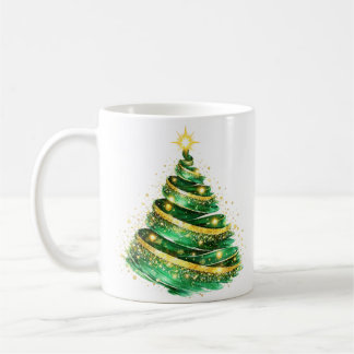 Smaragdgroene Gouden Wervelende Kerstboom Koffiemok