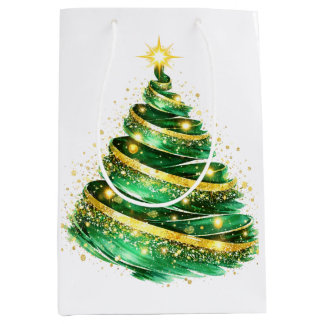 Smaragdgroene Gouden Wervelende Kerstboom Medium Cadeauzakje