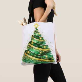 Smaragdgroene Gouden Wervelende Kerstboom Tote Bag