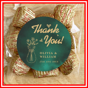 Smaragdgroene & Gouden Wilde Bloem Bruiloft Bedank Ronde Sticker