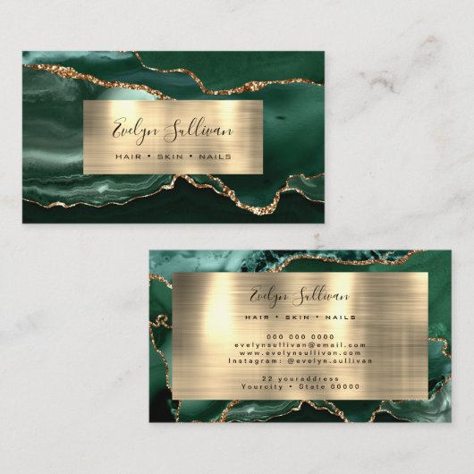 Smaragdgroene goudfolie agaat Visitekaartje (Voorkant / Achterkant)