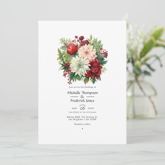 Smaragdgroene, granaatrode en sneeuwwitte bruiloft kaart (Staand voorkant)
