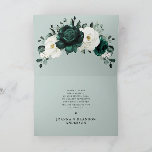 Smaragdgroene groene eucalyptus witte bloemige bru bedankkaart (Binnen)