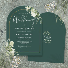 Smaragdgroene groene goud boog monogram bruiloft kaart