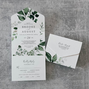 Smaragdgroene groene wedding all-in-one uitnodigin all in one uitnodiging
