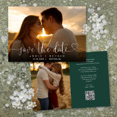 Smaragdgroene Hart Script Foto Huwelijk QR Code Save The Date