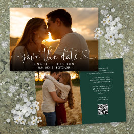 Smaragdgroene Hart Script Foto Huwelijk QR Code Save The Date