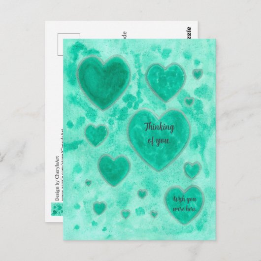 Smaragdgroene harten, aangepaste Waterverf Briefka Briefkaart (Voorkant / Achterkant)