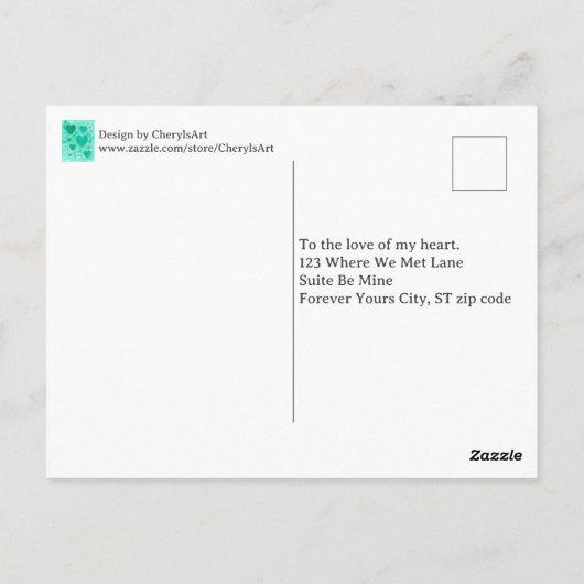 Smaragdgroene harten, aangepaste Waterverf Briefka Briefkaart (Achterkant)