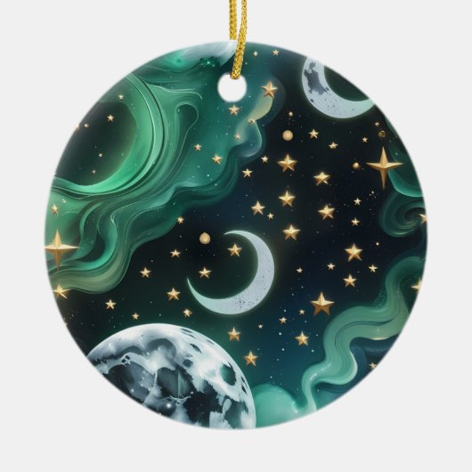 Smaragdgroene Hemelse Maanfasen Ornament (Voorkant)