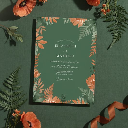 Smaragdgroene herfst botanische bruiloft kaart