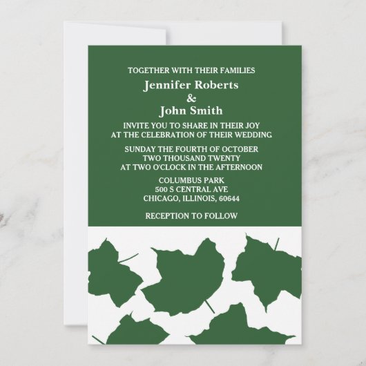 Smaragdgroene Herfst Leaf White Boho Trendy Bruilo Kaart (Voorkant)