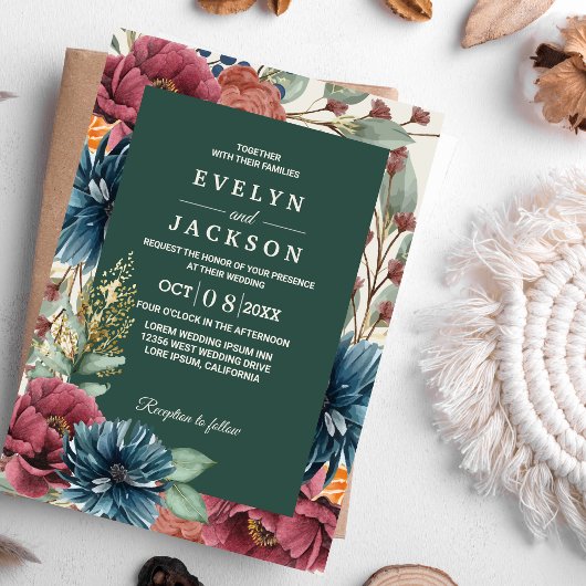 Smaragdgroene Herfst Modern Rustiek Bruiloft Kaart