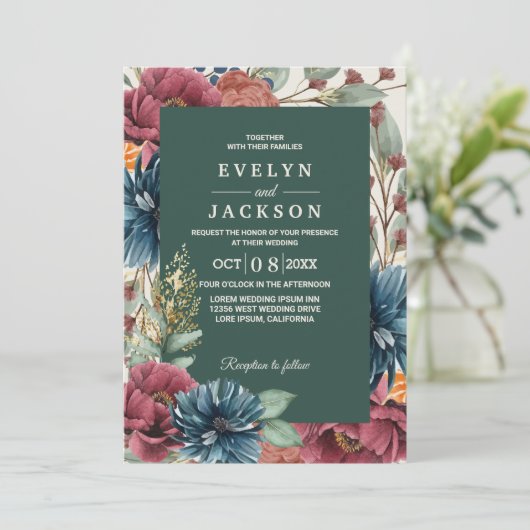 Smaragdgroene Herfst Modern Rustiek Bruiloft Kaart (Staand voorkant)