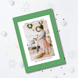 Smaragdgroene Houndstooth Foto Kerstmis Feestdagenkaart