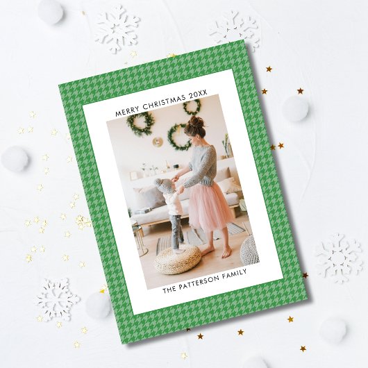 Smaragdgroene Houndstooth Foto Kerstmis Feestdagenkaart