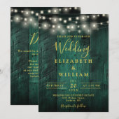 Smaragdgroene houten slingerlichten QR-code bruilo Kaart (Voorkant / Achterkant)