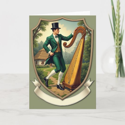 Smaragdgroene Ierse Man Harp Scene Kaart (Voorkant)