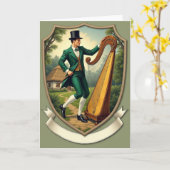 Smaragdgroene Ierse Man Harp Scene Kaart (Gele Bloem)
