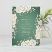 Smaragdgroene Ivoren Bloem Eucalyptus Bruiloft Kaart (Staand voorkant)