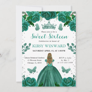 Smaragdgroene jurk Blonde prinses Sweet 16 Kaart