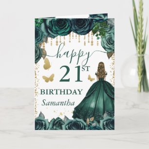 Smaragdgroene jurk Blonde prinses Verjaardag Kaart