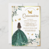 Smaragdgroene jurk Butterfly Gold Quinceanera Kaart (Voorkant)