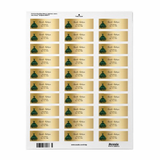 Smaragdgroene jurk gouden retouradreslabel etiket (Full Sheet)