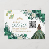 Smaragdgroene jurken Quinceañera QR RSVP kaart (Voorkant / Achterkant)