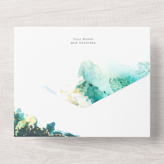 Smaragdgroene juweeltoon trouwkaart all in one uitnodiging (Achterkant)