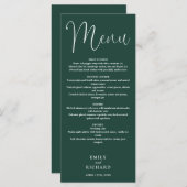 Smaragdgroene kalligrafie script bruiloft menu (Voorkant / Achterkant)