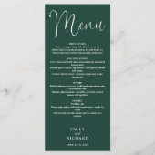Smaragdgroene kalligrafie script bruiloft menu (Voorkant)