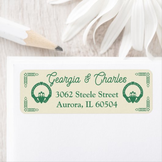 Smaragdgroene Keltische knoop Claddagh bruiloft Etiket (Insitu)