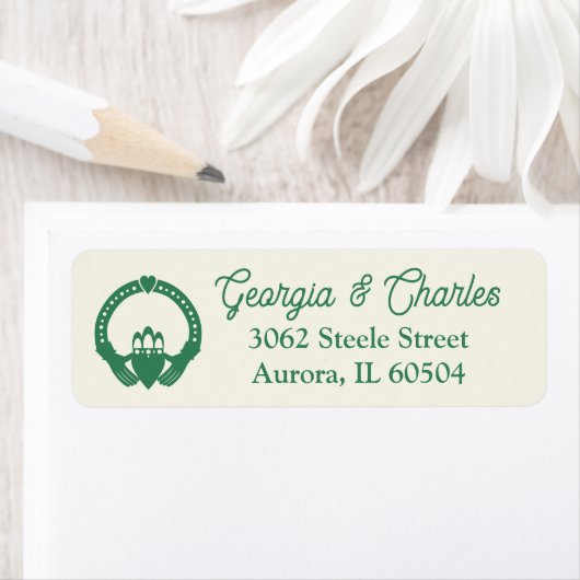 Smaragdgroene Keltische knoop Claddagh bruiloft Etiket (Insitu)