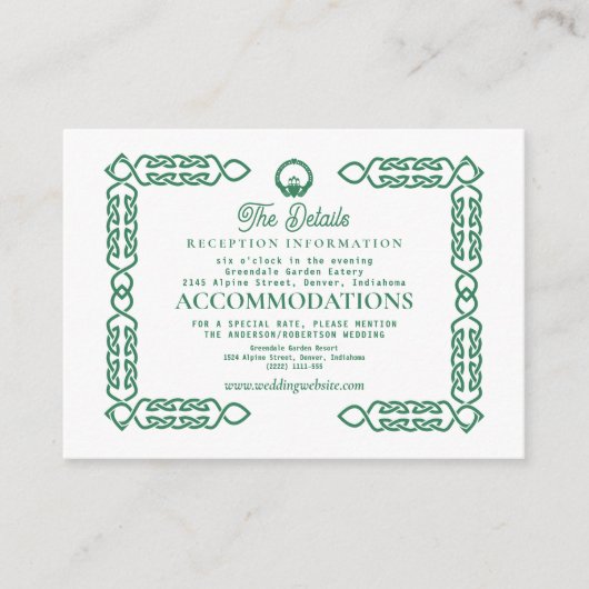 Smaragdgroene Keltische knoop Claddagh bruiloft Informatiekaartje (Voorkant)