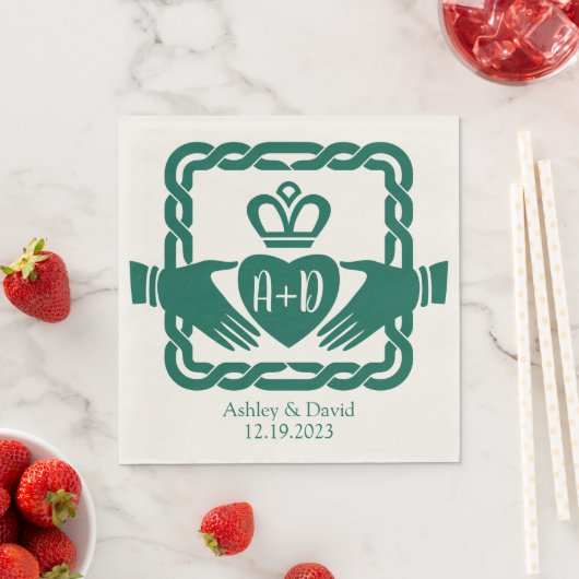 Smaragdgroene Keltische knoop Claddagh bruiloft Servet (Insitu)