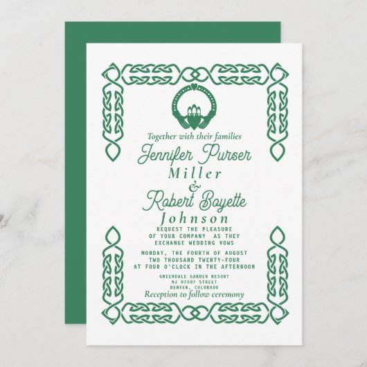Smaragdgroene Keltische knoop Claddagh Kaart (Voorkant / Achterkant)