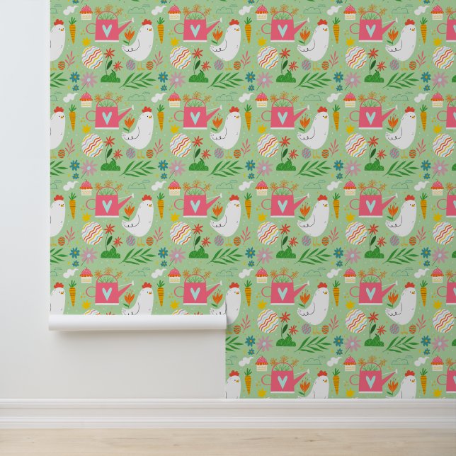 Smaragdgroene kippenstal oogstbehang behang (Applicatie)