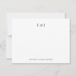Smaragdgroene Klassieke Elegante Koppel Initiaal  Notitiekaartje
