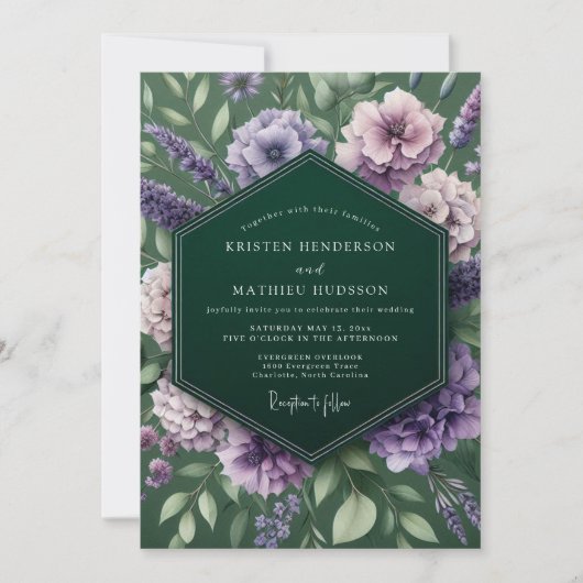 Smaragdgroene Lavendel Moody Bruiloft Kaart (Voorkant)