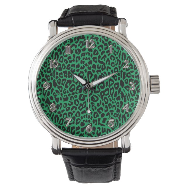 Smaragdgroene Leopard Dierenprint Watch Horloge (Voorkant)