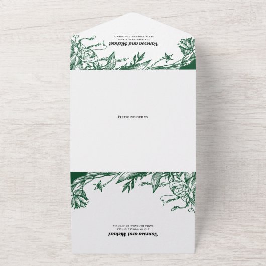  smaragdgroene lijn voor bloemen bruiloft all in one uitnodiging (Buitenkant)