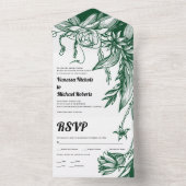  smaragdgroene lijn voor bloemen bruiloft all in one uitnodiging (Binnen)