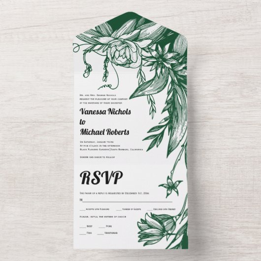  smaragdgroene lijn voor bloemen bruiloft all in one uitnodiging (Binnen)