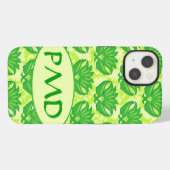 Smaragdgroene Limegroene Art Nouveau Damast Monogr iPhone Hoesje (Achterkant horizontaal)