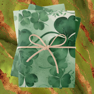 Smaragdgroene Lucky Shamrocks Vintage Waterverf  Inpakpapier Vel
