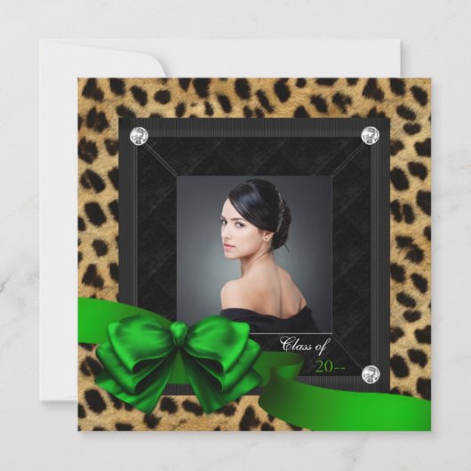 Smaragdgroene Luipaard Foto Afstuderen Aankondiging (Voorkant)