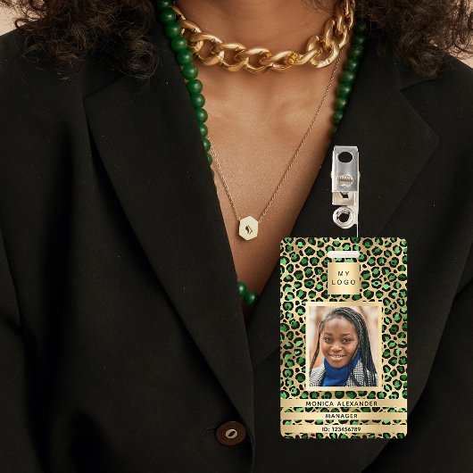Smaragdgroene luipaard foto zakelijk badge